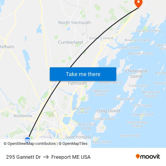 295 Gannett Dr to Freeport ME USA map