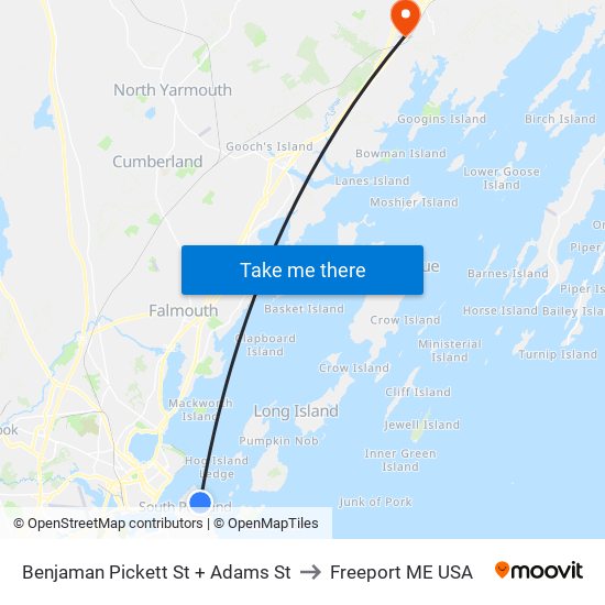 Benjaman Pickett St + Adams St to Freeport ME USA map