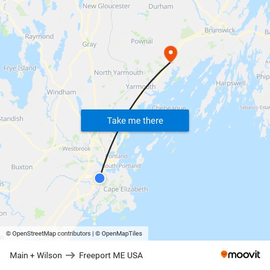 Main + Wilson to Freeport ME USA map