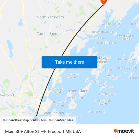 Main St + Alton St to Freeport ME USA map