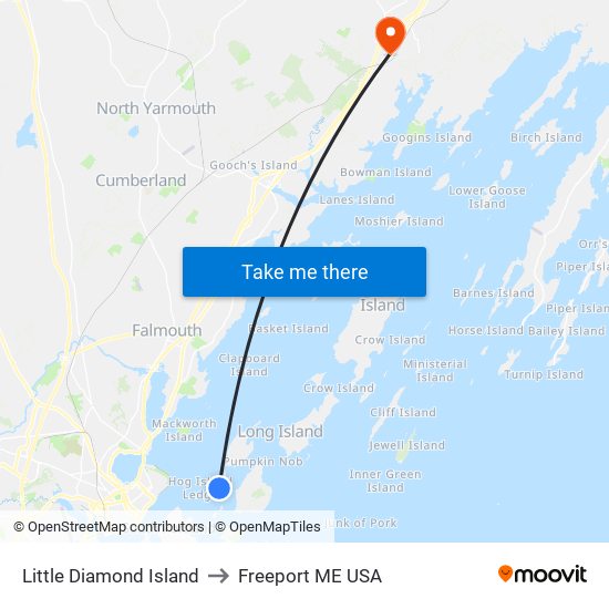 Little Diamond Island to Freeport ME USA map