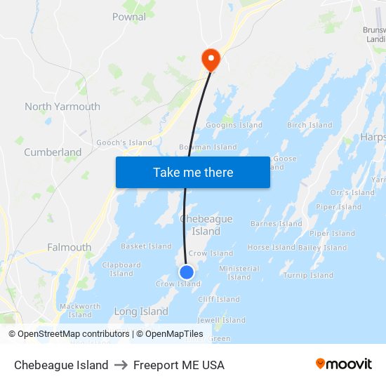Chebeague Island to Freeport ME USA map