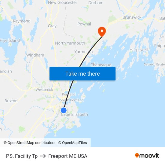 P.S. Facility Tp to Freeport ME USA map