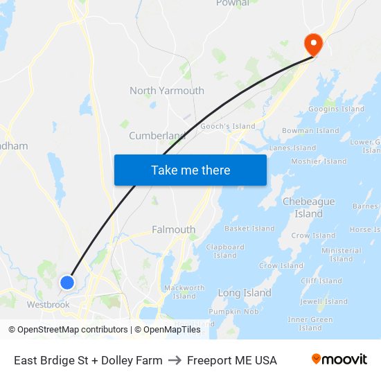 East Brdige St + Dolley Farm to Freeport ME USA map