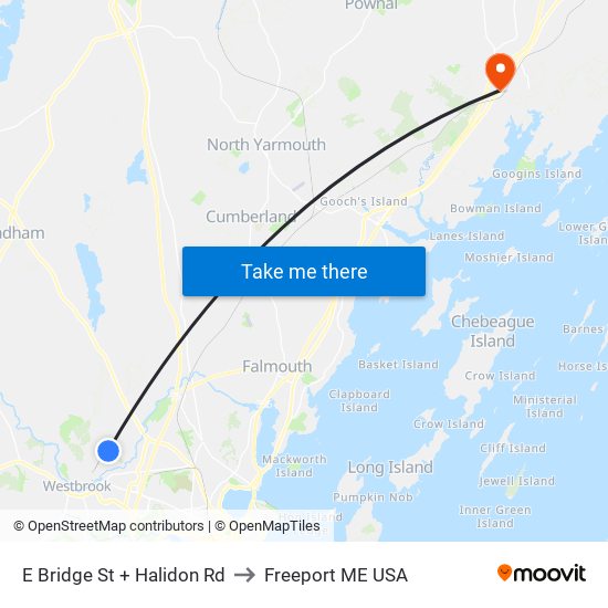 E Bridge St + Halidon Rd to Freeport ME USA map