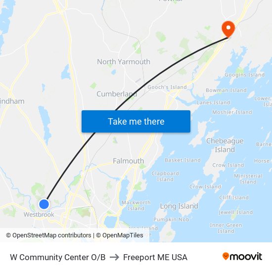 W Community Center O/B to Freeport ME USA map