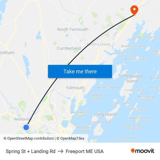 Spring St + Landing Rd to Freeport ME USA map