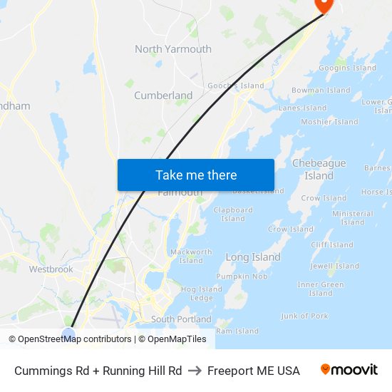 Cummings Rd + Running Hill Rd to Freeport ME USA map