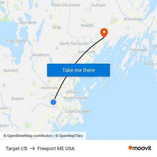 Target I/B to Freeport ME USA map