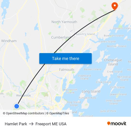 Hamlet Park to Freeport ME USA map