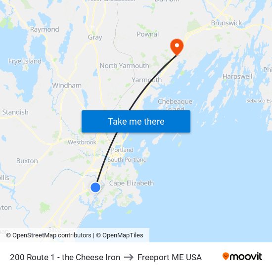 200 Route 1 - the Cheese Iron to Freeport ME USA map