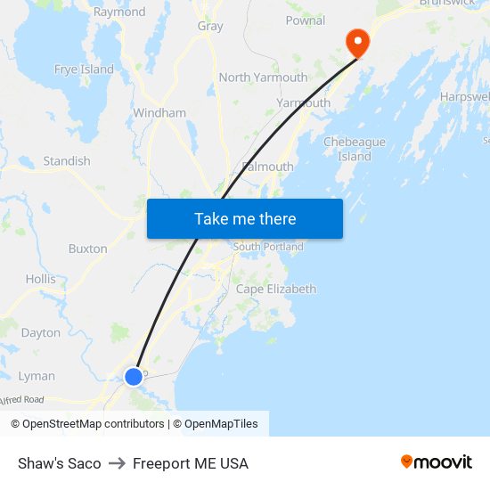 Shaw's Saco to Freeport ME USA map