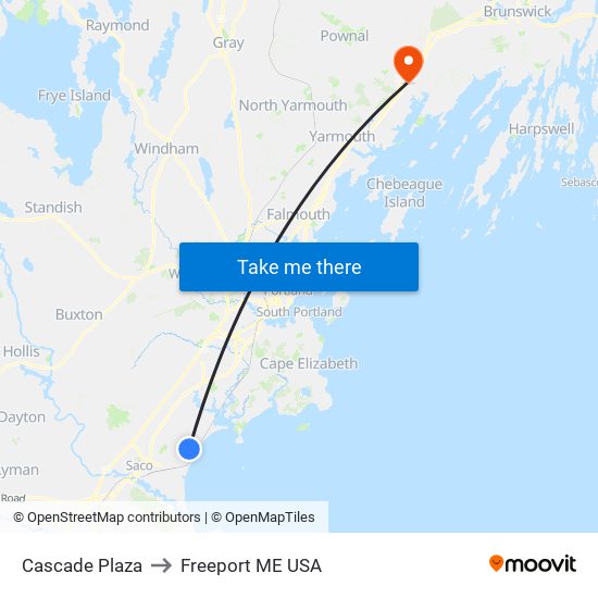 Cascade Plaza to Freeport ME USA map