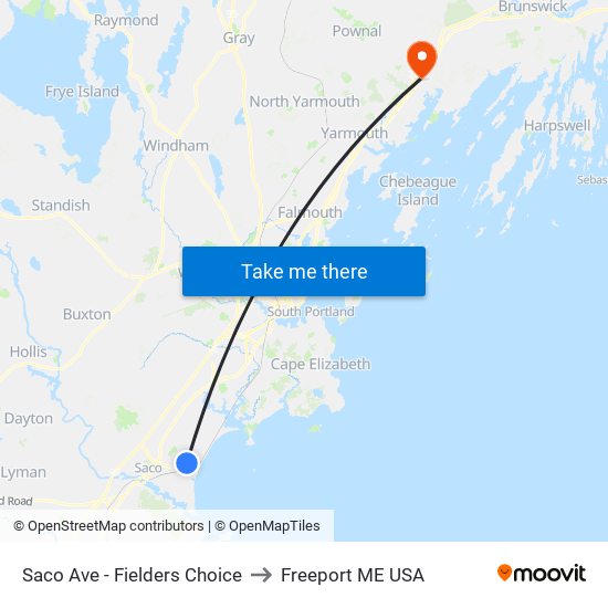 Saco Ave - Fielders Choice to Freeport ME USA map
