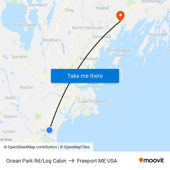 Ocean Park Rd/Log Cabin to Freeport ME USA map