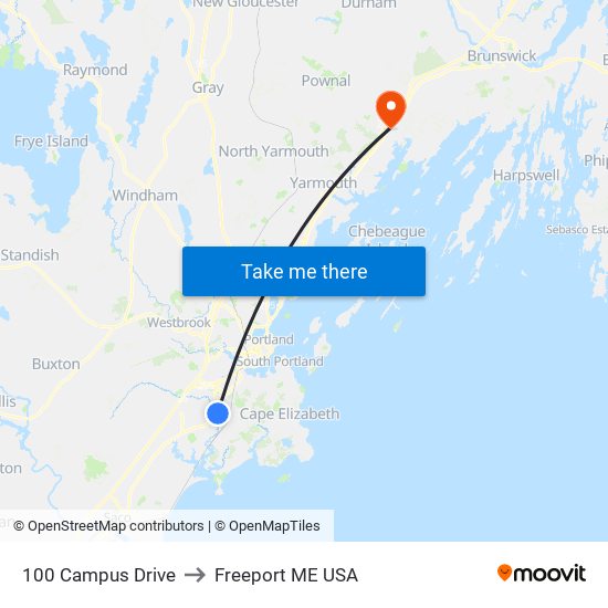 100 Campus Drive to Freeport ME USA map