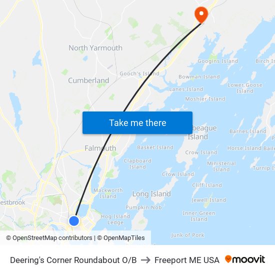 Deering's Corner Roundabout O/B to Freeport ME USA map