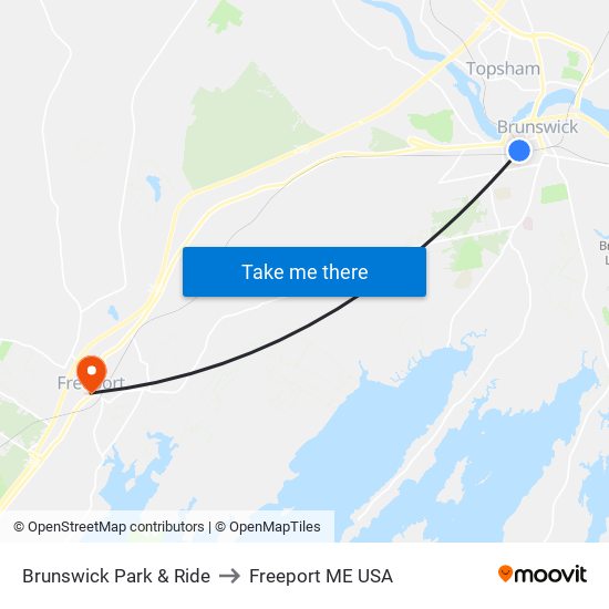 Brunswick Park & Ride to Freeport ME USA map