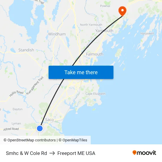 Smhc & W Cole Rd to Freeport ME USA map