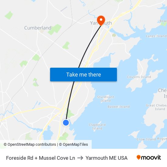 Foreside Rd + Mussel Cove Ln to Yarmouth ME USA map