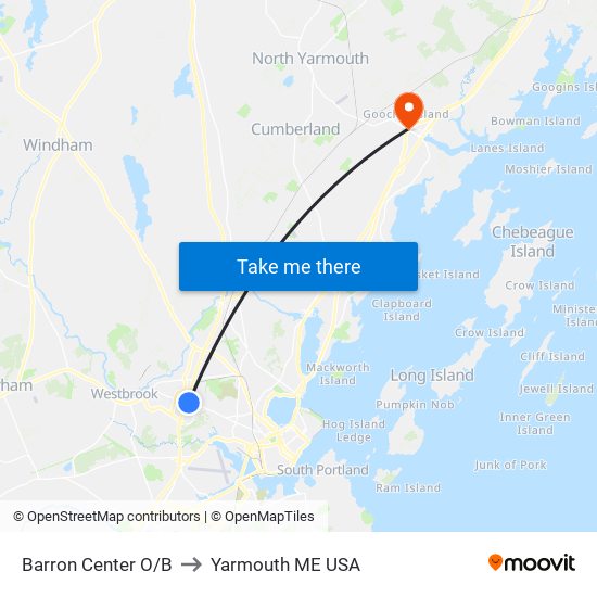 Barron Center O/B to Yarmouth ME USA map