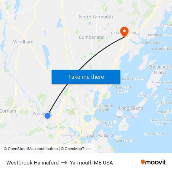 Westbrook Hannaford to Yarmouth ME USA map