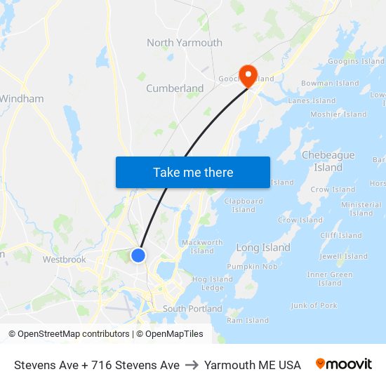 Stevens Ave + 716 Stevens Ave to Yarmouth ME USA map