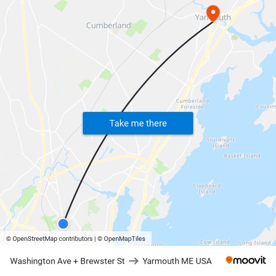 Washington Ave + Brewster St to Yarmouth ME USA map