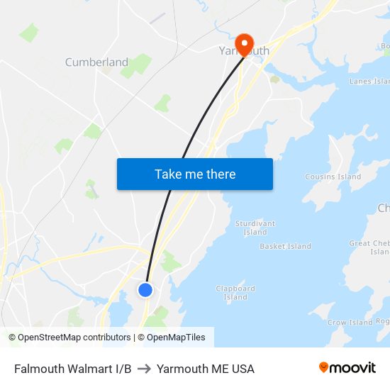 Falmouth Walmart I/B to Yarmouth ME USA map