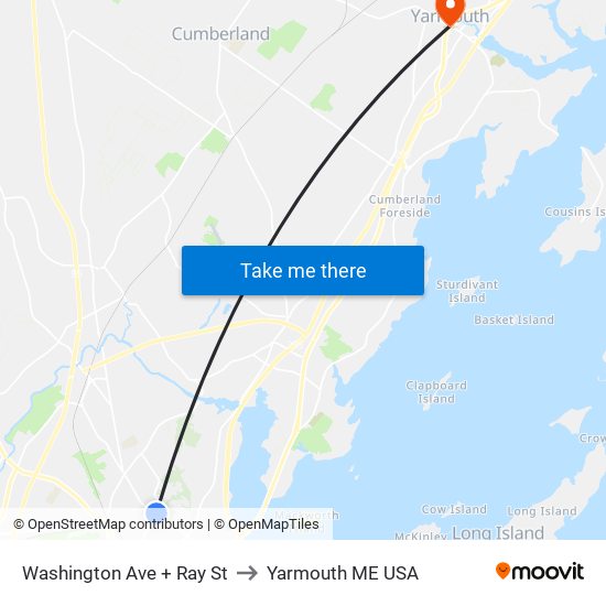 Washington Ave + Ray St to Yarmouth ME USA map