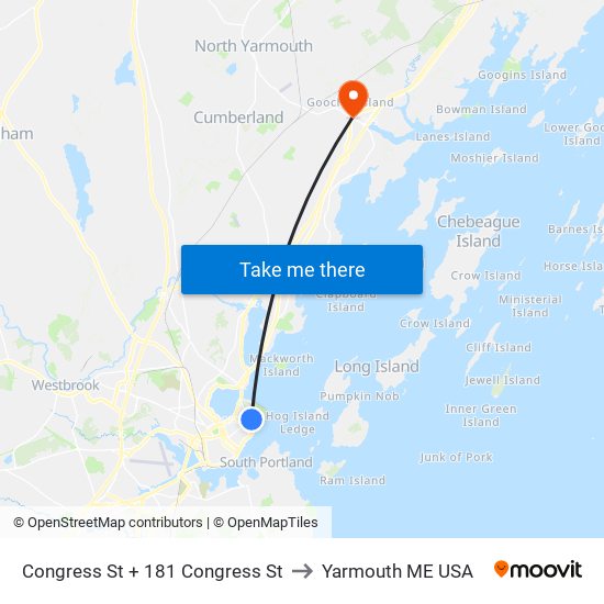 Congress St + 181 Congress St to Yarmouth ME USA map