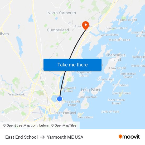 East End School to Yarmouth ME USA map