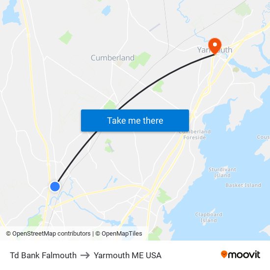 Td Bank Falmouth to Yarmouth ME USA map