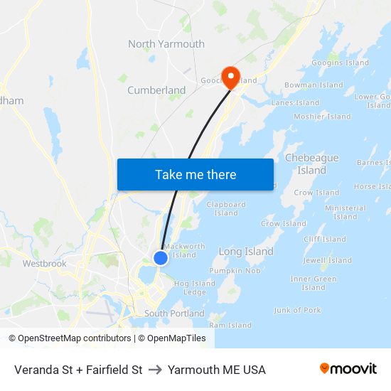 Veranda St + Fairfield St to Yarmouth ME USA map