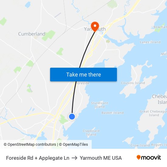 Foreside Rd + Applegate Ln to Yarmouth ME USA map