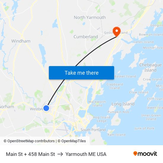 Main St + 458 Main St to Yarmouth ME USA map
