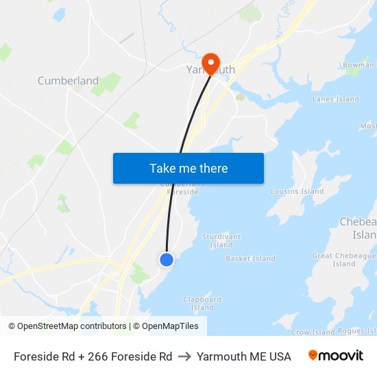 Foreside Rd + 266 Foreside Rd to Yarmouth ME USA map