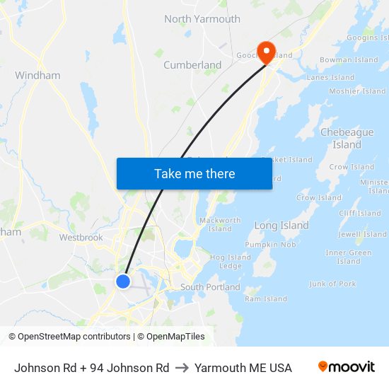 Johnson Rd + 94 Johnson Rd to Yarmouth ME USA map