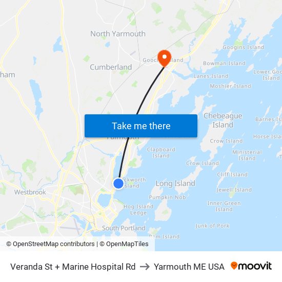 Veranda St + Marine Hospital Rd to Yarmouth ME USA map
