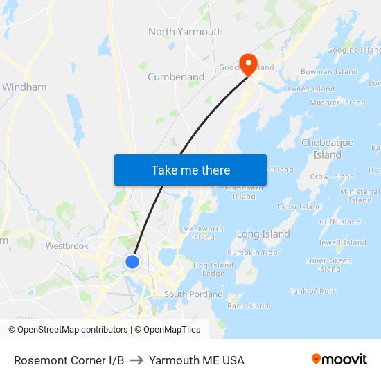 Rosemont Corner I/B to Yarmouth ME USA map