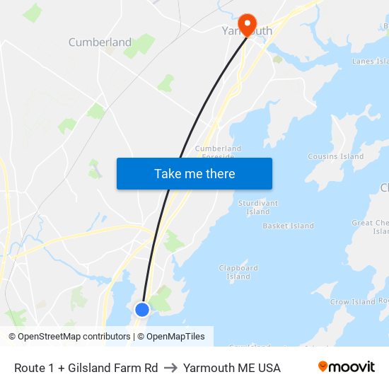 Route 1 + Gilsland Farm Rd to Yarmouth ME USA map