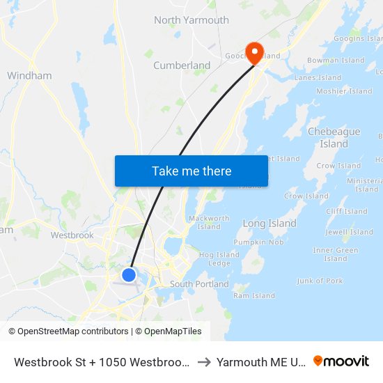 Westbrook St + 1050 Westbrook St to Yarmouth ME USA map