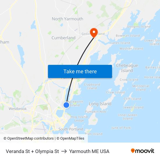 Veranda St + Olympia St to Yarmouth ME USA map