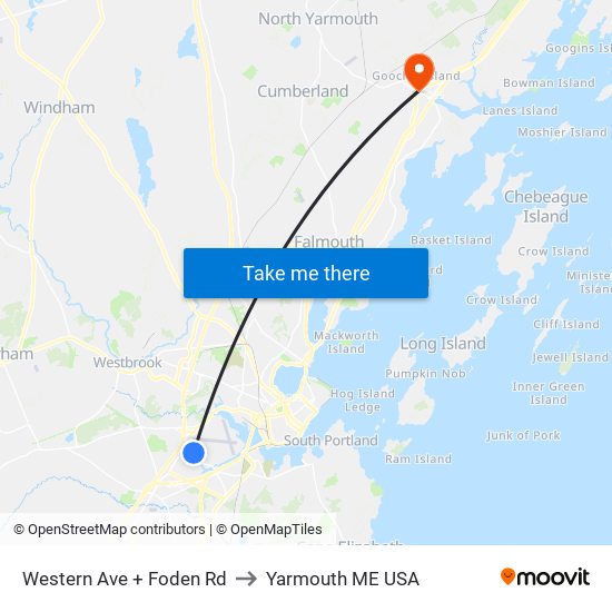 Western Ave + Foden Rd to Yarmouth ME USA map