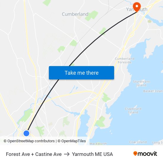 Forest Ave + Castine Ave to Yarmouth ME USA map