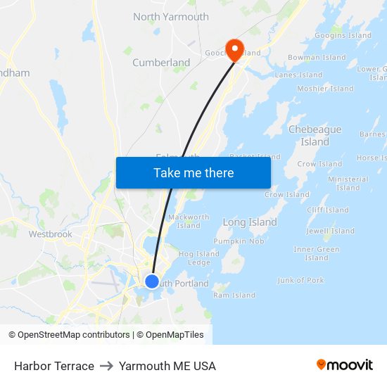 Harbor Terrace to Yarmouth ME USA map