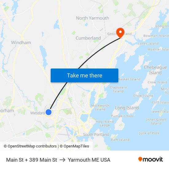 Main St + 389 Main St to Yarmouth ME USA map