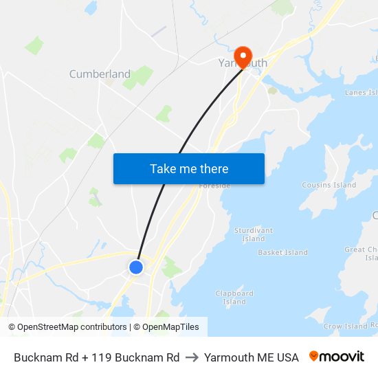 Bucknam Rd + 119 Bucknam Rd to Yarmouth ME USA map