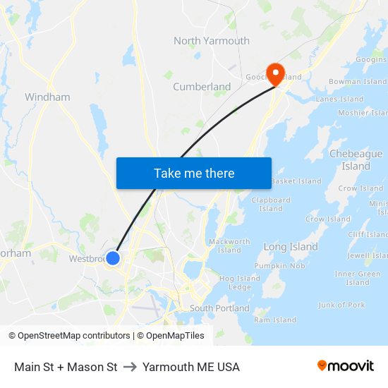 Main St + Mason St to Yarmouth ME USA map