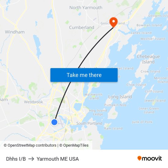 Dhhs I/B to Yarmouth ME USA map